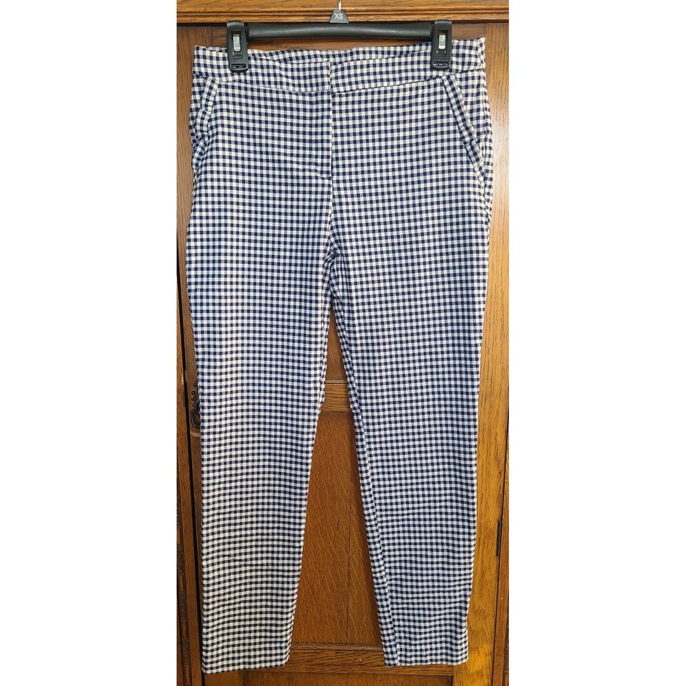 Cynthia Rowley Navy Blue White Gingham Check Slim Ankle Trousers Womens 10